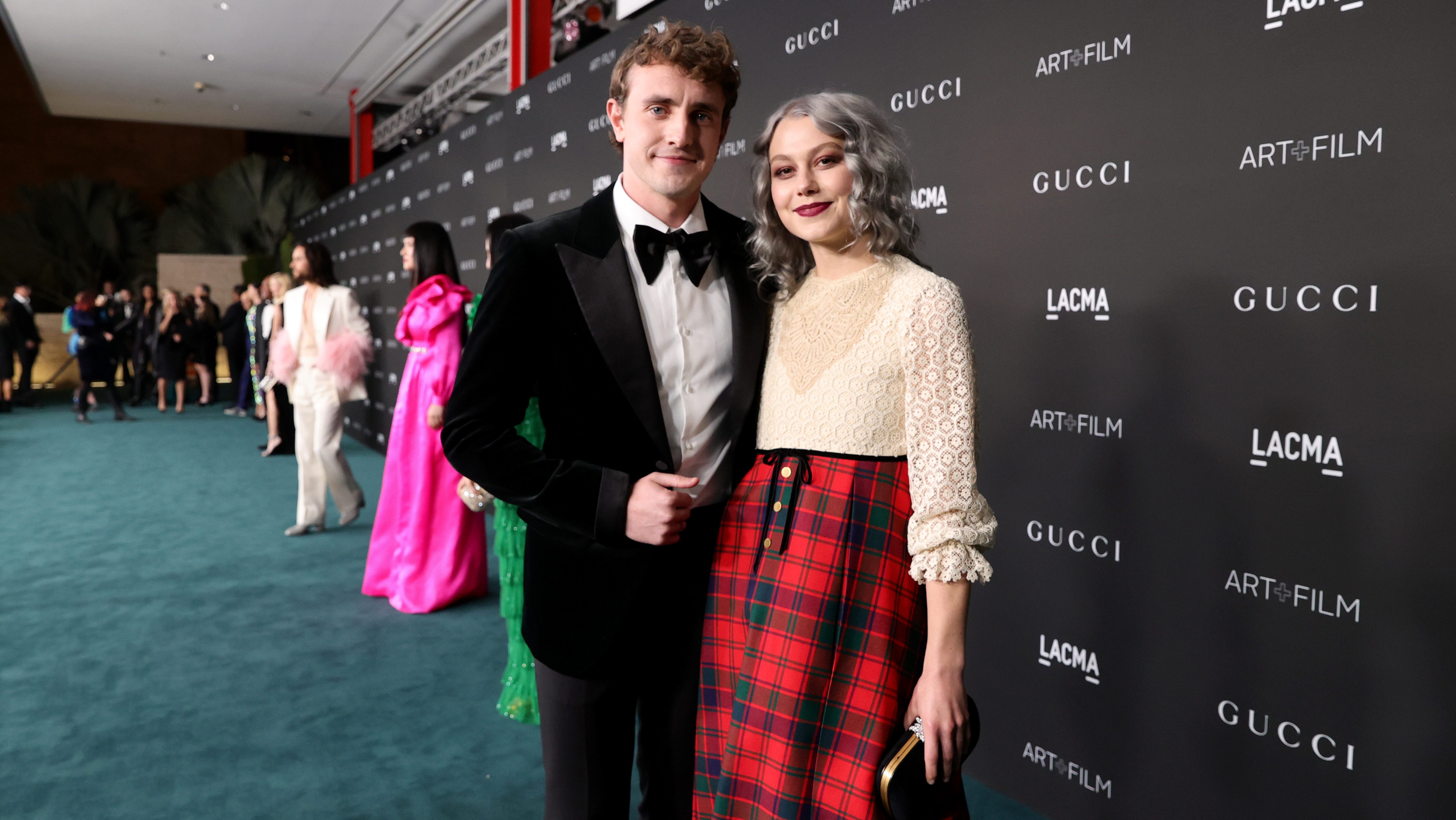 Paul Mescal, wearing Gucci, and Phoebe Bridgers, wearing Gucci, attend the 10th Annual LACMA ART+FILM GALA honoring Amy Sherald, Kehinde Wiley, and Steven Spielberg presented by Gucci at Los Angeles County Museum of Art on November 06, 2021 in Los Angeles, California.