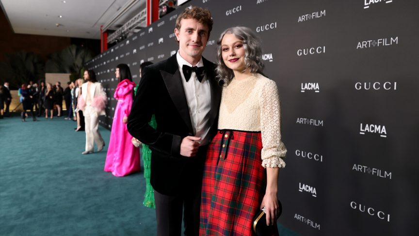 Paul Mescal, wearing Gucci, and Phoebe Bridgers, wearing Gucci, attend the 10th Annual LACMA ART+FILM GALA honoring Amy Sherald, Kehinde Wiley, and Steven Spielberg presented by Gucci at Los Angeles County Museum of Art on November 06, 2021 in Los Angeles, California.