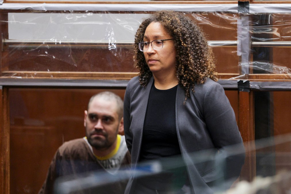 Deputy Public Defender Kimberly Greene (R), with defendant Nick Reiner, addresses the court during Nick Reiner's arraignment in Los Angeles County Superior Court in Los Angeles, California, on February 23, 2026. The son of US movie director Rob Reiner pleaded not guilty to the fatal stabbing of both of his parents when he appeared in a Los Angeles court on Monday.