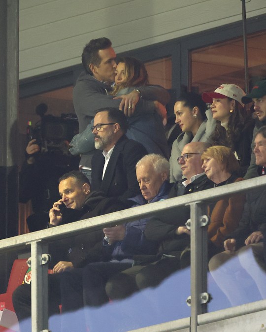 Ryan Reynolds, Actor and Co-Owner of Wrexham, embraces his wife and actress Blake Lively
