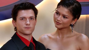 US actress Zendaya and British actor Tom Holland pose during a photocall