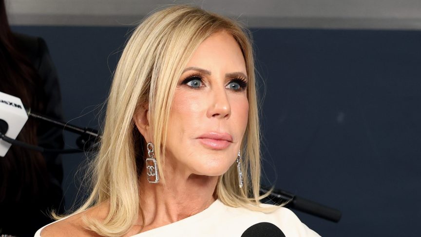 Vicki Gunvalson speaks during a SiriusXM appearance promoting The Real Housewives Ultimate Girls Trip: Roaring 20th in New York City.