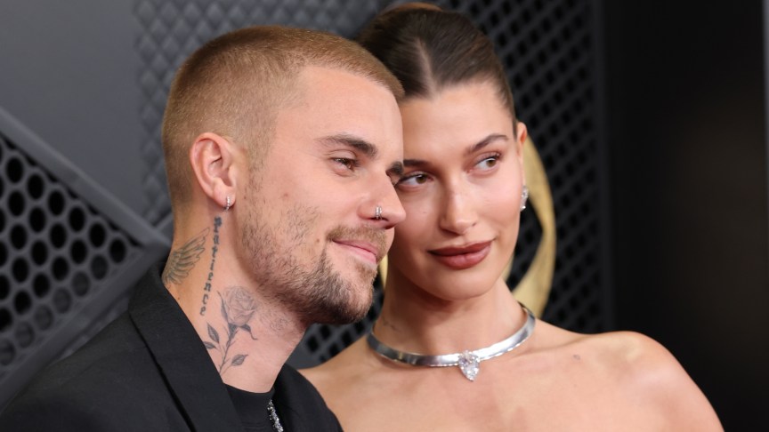 Hailey Bieber and Justin Bieber pose on the red carpet