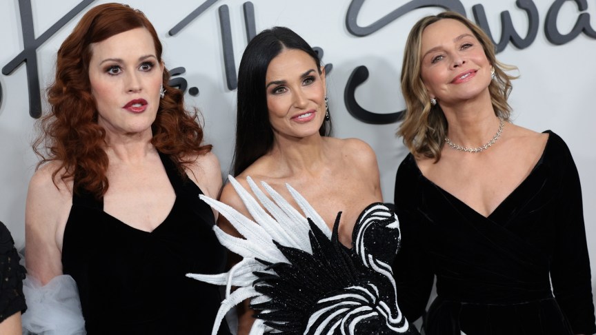 Molly Ringwald, Demi Moore, and Calista Flockhart pose in black gowns.