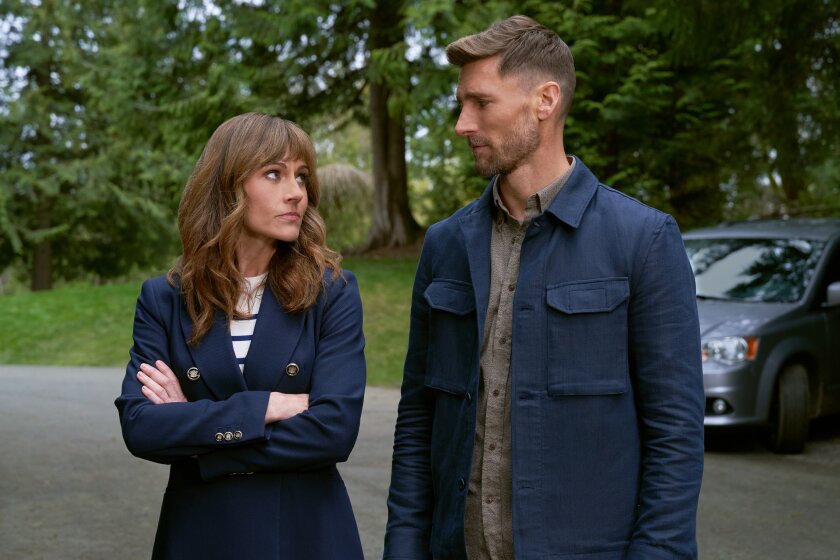 Nikki DeLoach and Andrew Walker in Hallmark's "Curious Caterer: Fatal Vows"