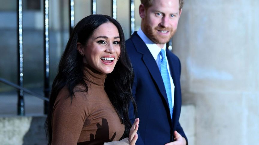 Prince Harry, Duke of Sussex and Meghan, Duchess of Sussex react after their visit to Canada House in thanks for the warm Canadian hospitality and support they received during their recent stay in Canada.