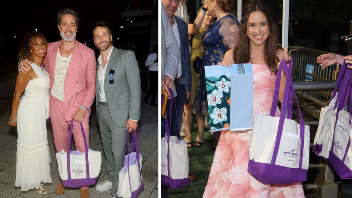 Holly Robinson Peete, Victor Webster, Niall Matter, and Lacey Chabert with their Hallmark Channel gift bags.