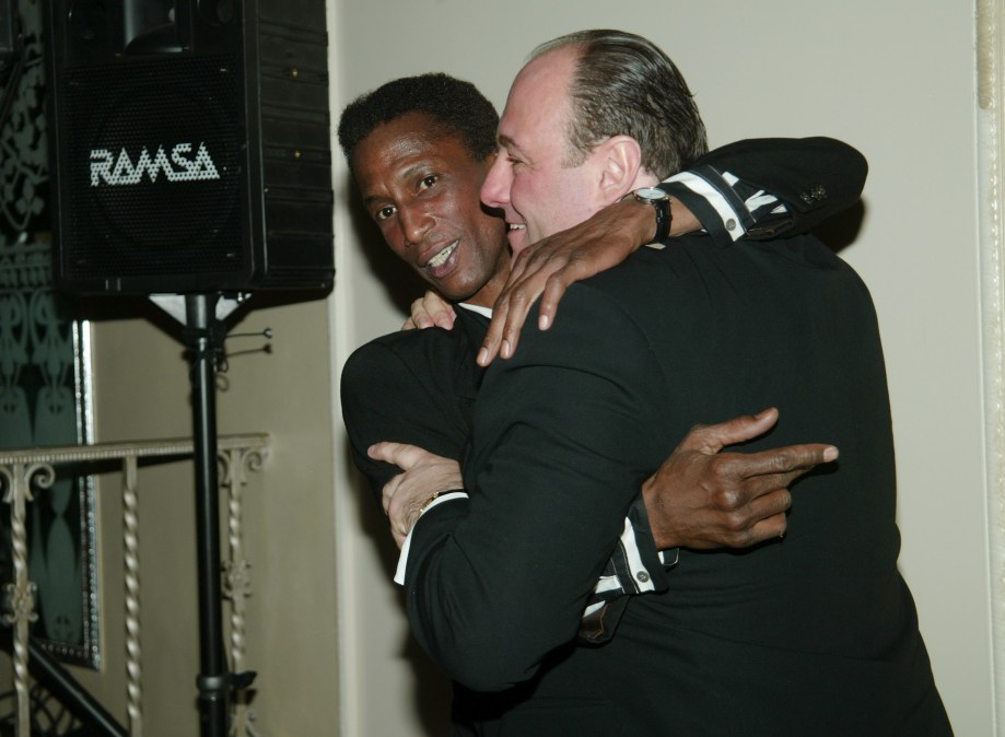 James Gandolfini jokes around with actor Michael Wright 