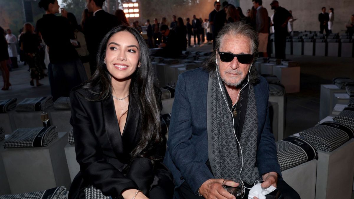 Noor Alfallah and Al Pacino attend the Dior Cruise 2027 at Los Angeles County Museum of Art on May 13, 2026 i