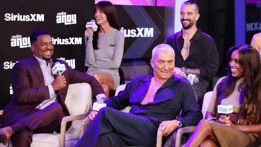 Alfonso Ribeiro, Maura Higgins, Bruno Tonioli, Mark Ballas and Ciara Miller sit on stage to talk 'Dancing with the Stars.'