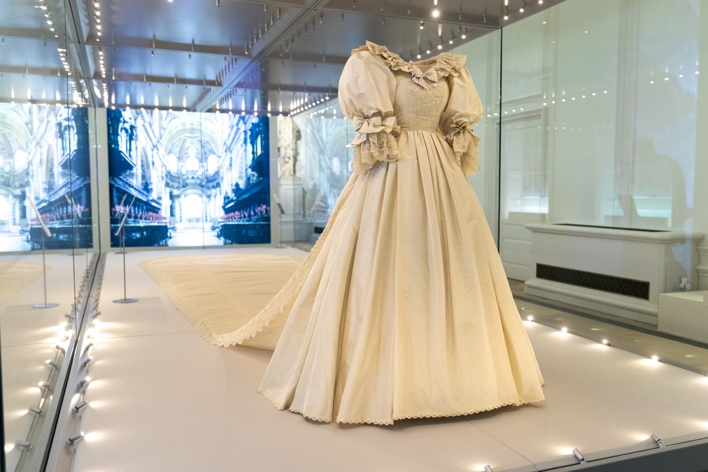 Princess Diana's wedding dress during the "Royal Style In The Making" exhibition at Kensington Palace in June 2021