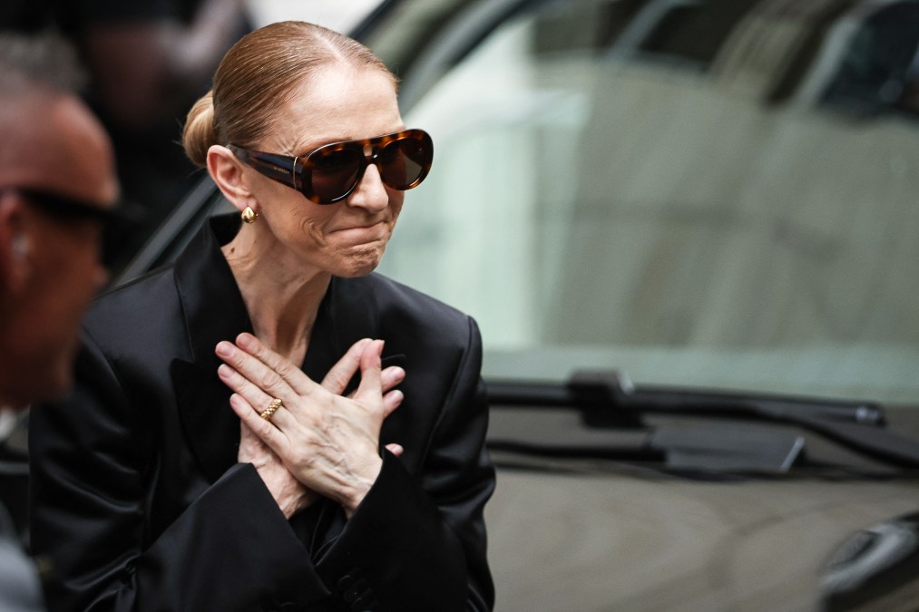 Canadian singer Celine Dion acknowledges fans