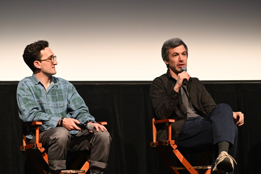 Nathan Fielder and Lance Oppenheim speak at the premiere of their new film