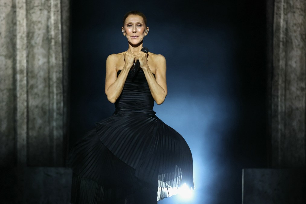 French Canadian singer Celine Dion appears on stage