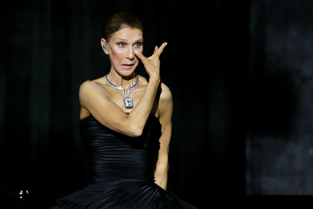 French Canadian singer Celine Dion appears on stage