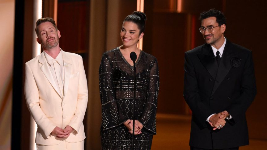 Macaulay Culkin, Annie Murphy, and Dan Levy.