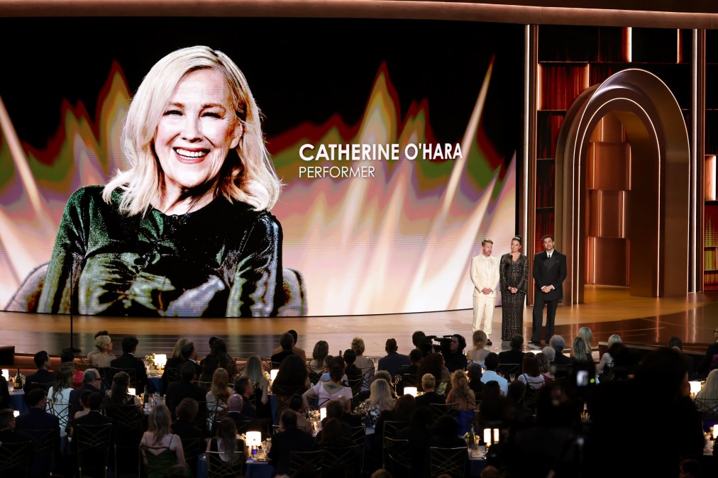 Macaulay Culkin, Annie Murphy, and Dan Levy speaking about Catherine O'Hara.