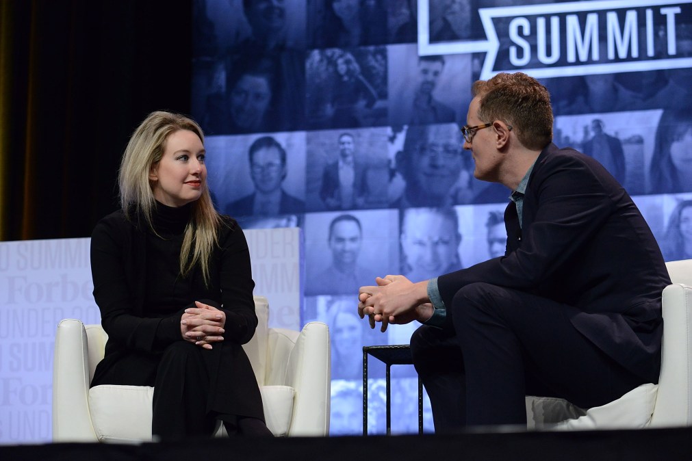 Elizabeth Holmes being interviewed by Matthew Herper for Forbes Under 30 Summit