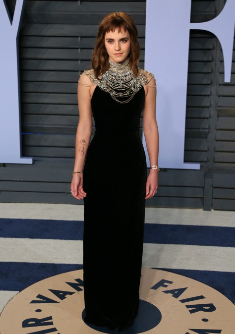 Emma Watson at the 2018 Vanity Fair Oscar Party.