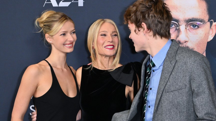 Gwyneth Paltrow and her children Apple Martin and Moses Martin on the red carpet