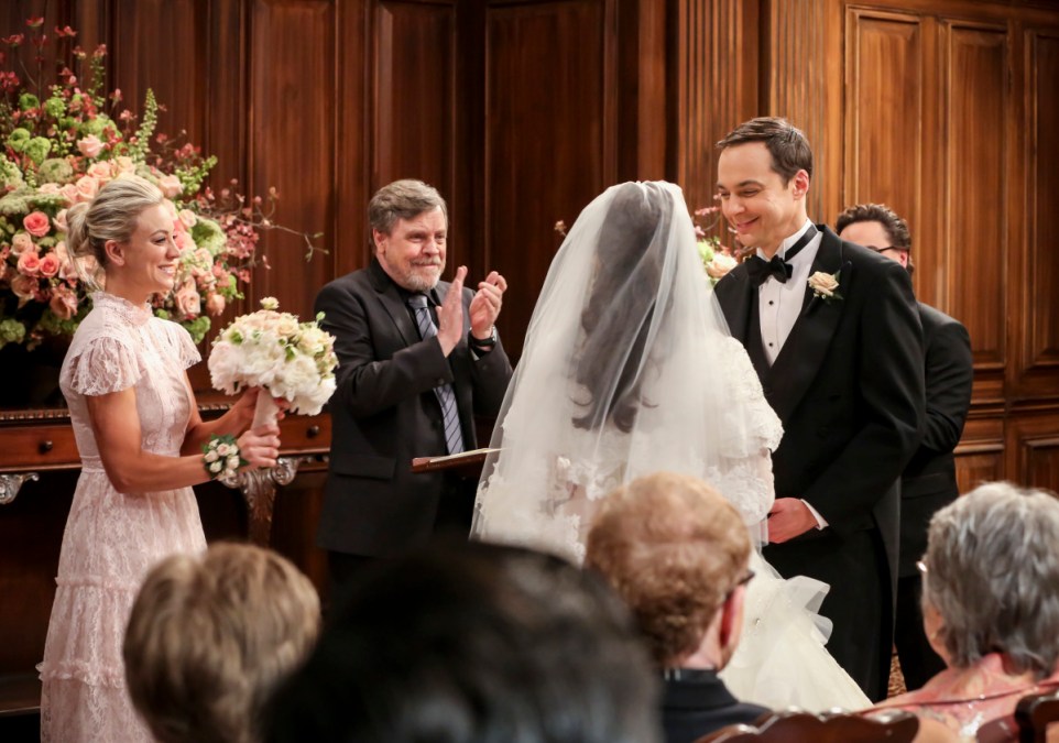 Kaley Cuoco, Mark Hamill and Jim Parsons on "The Big Bang Theory"
