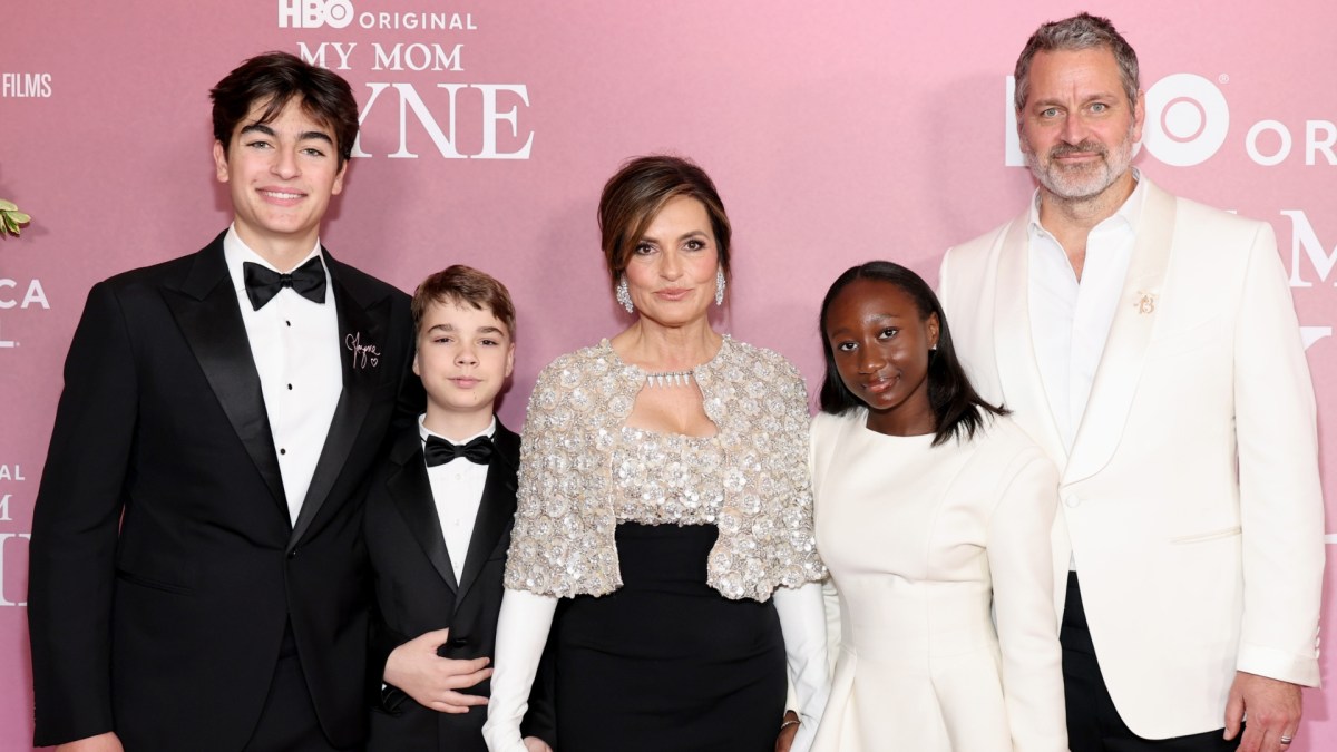 Mariska Hargitay poses with her husband and children at an event