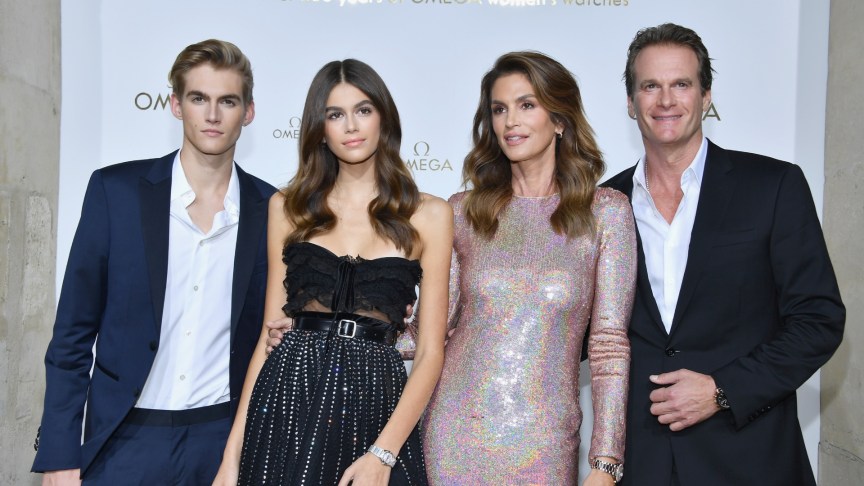 Presley Gerber,Kaia Gerber,Cindy Crawford and Rande Gerber attend an event