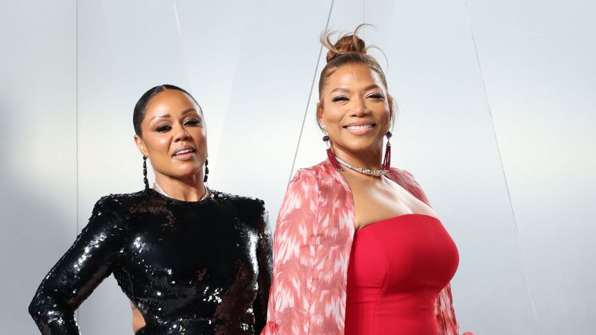 Eboni Nichols and Queen Latifah attend the 2026 Vanity Fair Oscar Party Hosted By Mark Guiducci at Los Angeles County Museum of Art on March 15, 2026