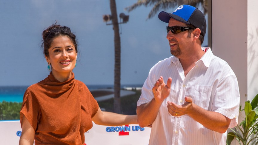 Salma Hayek and Adam Sandler attend "Grown Ups 2" Photo Call in 2013