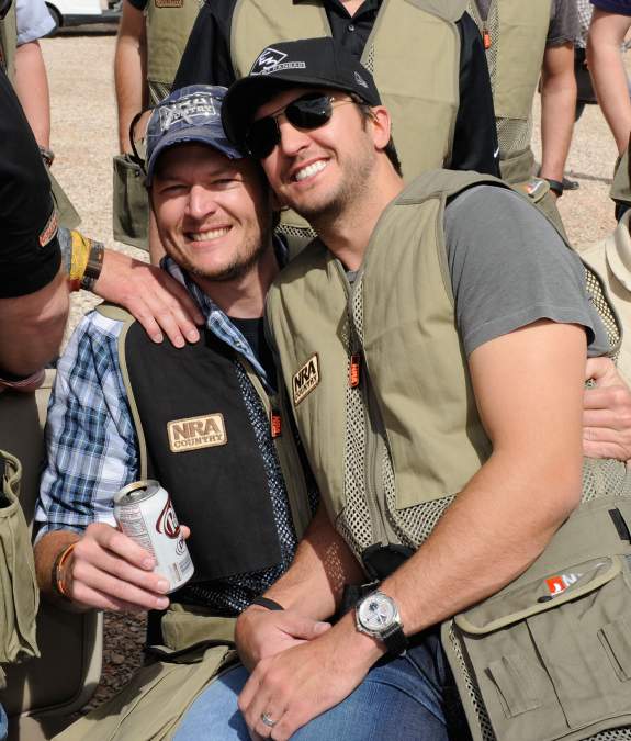 Blake Shelton and Luke Bryan attend the NRA Country/ACM Celebrity Shoot in 2011