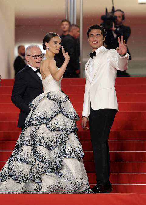 Natalie Portman with Charles Melton at the "May December" premiere in Cannes.