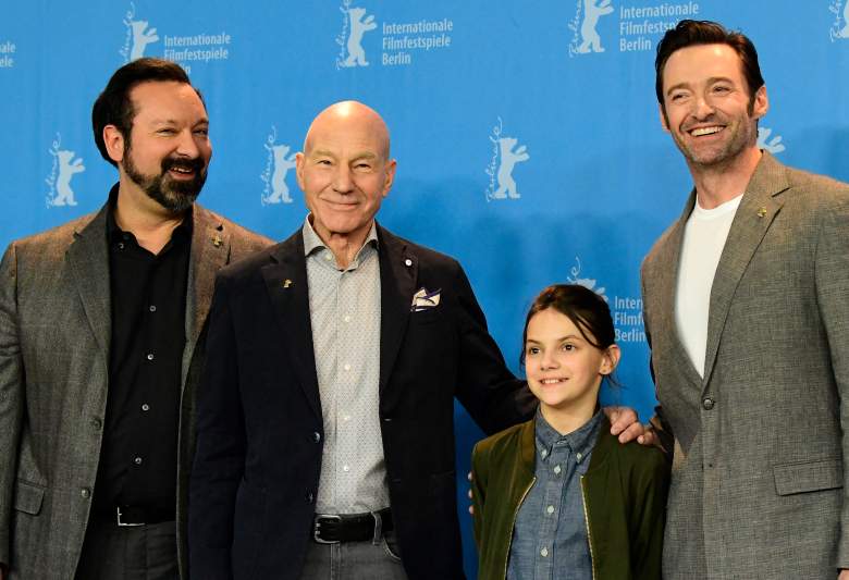 James Mangold, Sir Patrick Stewart, Dafne Keen, and Hugh Jackman at a "Logan" photocall.