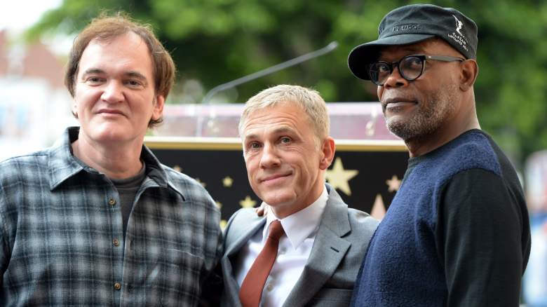 Quentin Tarantino, Samuel L Jackson, and Christoph Waltz pose together at Hollywood Walk of Fame.