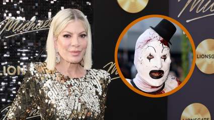 Tori Spelling Enjoys a Hilariously Gruesome ‘Lady & the Tramp’ Moment With ‘Terrifier’s’ Art the Clown [VIDEO]